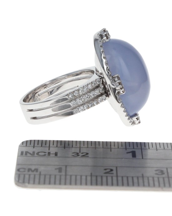 13.00ct Chalcedony and Diamond Halo Ring in White Gold